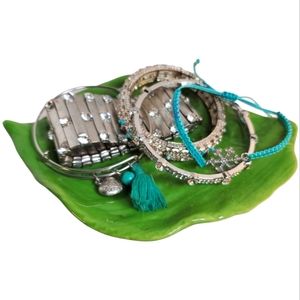 BUNDLE SILVER & TURQUISE PAVE ASSORTED BANGLE BRACELETS
